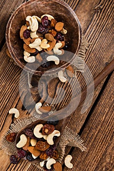 Wooden table with Trail Mix