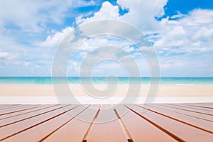 Wooden table on tropical beach