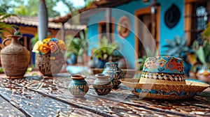 Wooden Table With Vases of Flowers