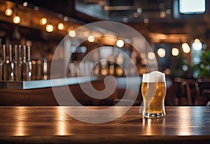 Wooden table with a view of blurred beverages bar backdrop stock photoBar - Drink Establishment, Backgrounds, Counter, Cafe, Beer