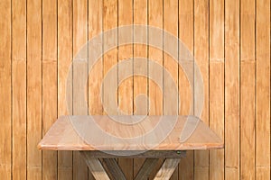 Wooden table with wooden wall