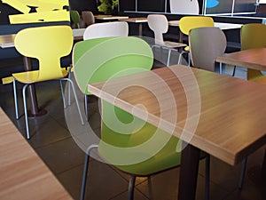 Wooden tables and chairs with furiture in restaurant