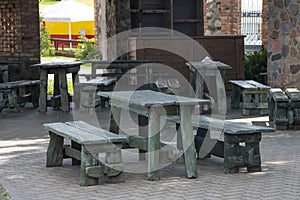 Wooden tables and chairs for visitors cafe, antique furnitur