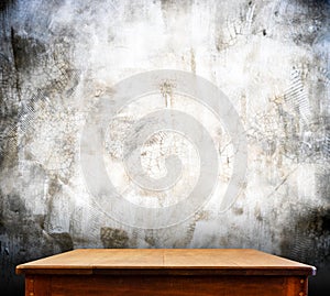 Wooden tabletop at crack concrete wall,Template mock up for display