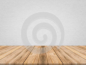 Wooden tabletop at tropical paper texture wall,Template mock up