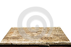 Wooden tabletop on white background. Empty rustic wood table