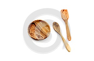 Wooden utensils on a white background