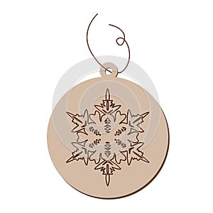 Wooden tag for a gift. Snowflake on plywood. Woodburning. Snowflake