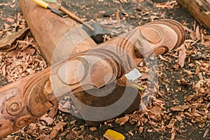 Wooden tam tams or split gongs sculpted out of tree trunks representative of the local men. Olal village Ranon,Ambrym island, Mala