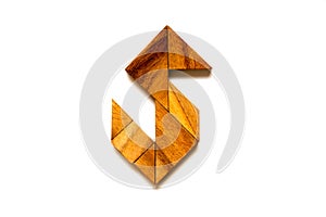 Wooden tangram puzzle as English alphabet letter S