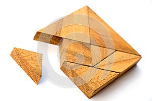 Wooden tangram puzzle in square shape wait for fulfill