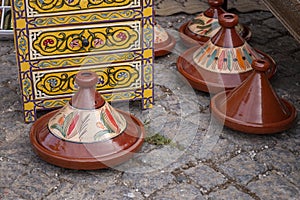 Wooden tea table and Tajine earthware