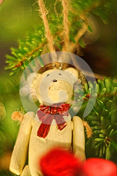 Wooden teddy bear xmas decoration.