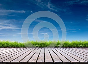 Wooden terrace and blue sky