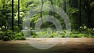 Wooden terrace in the green forest. 3d rendering