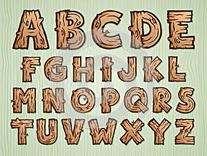 Wooden Texture Alphabet Vector Illustration