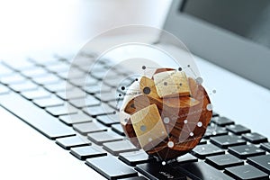 Wooden texture globe with social media diagram