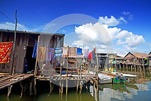 Wooden thatched homes in a waters village