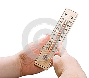 Wooden thermometer in hand