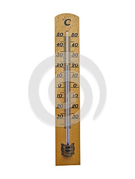Wooden thermometer isolated on white background