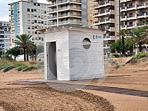 Wooden toilet house on the beach of Gandia