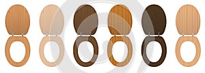 Wooden Toilet Seats Set Collection Lids Lifted Up