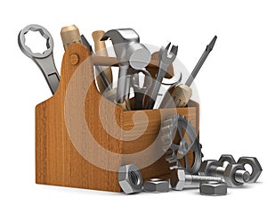 Wooden toolbox with tools