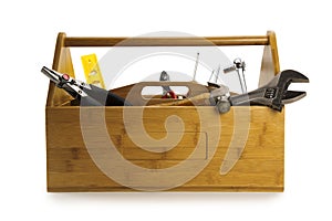 Wooden toolbox with tools