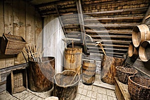 Wooden tools on the attic of old barn