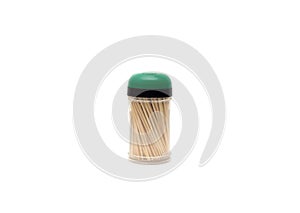 Wooden toothpicks on a white background