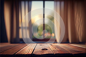 Wooden top table with bokeh light - Window - blurred background