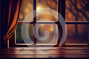 Wooden top table with bokeh light - Window - blurred background