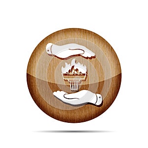 wooden torch icon with flame and flat hands