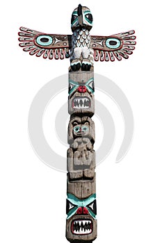 Wooden totem pole of Alaska, cut out