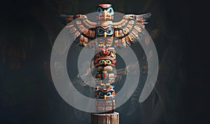 Wooden Totem Pole on Grunge Background