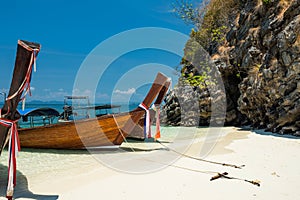 Wooden tourist boat at Thale waek in summer, Krabi