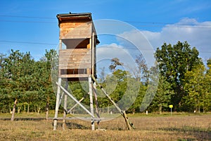 Wooden tower dear stand as vantage point for hunters