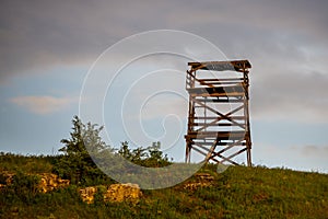 Wooden tower for hunting or watching around