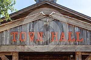 Wooden town hall sign, old west style building - Davie, Florida, USA