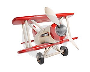 Wooden toy airplane 3D render illustration isolated on white background