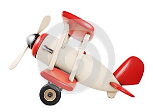 Wooden toy airplane slide view. 3D render illustration isolated