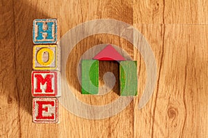 Wooden Toy Blocks Spell Home