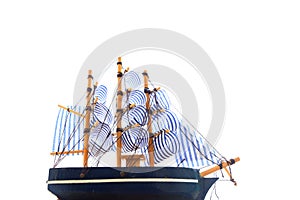 Wooden toy boat on white background