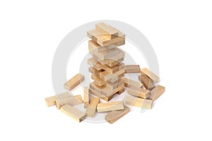 Wooden toy for building a tower with small blocks.