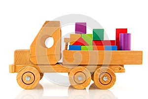 Wooden toy car with colorful blocks