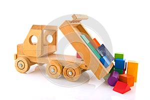 Wooden toy car with colorful blocks