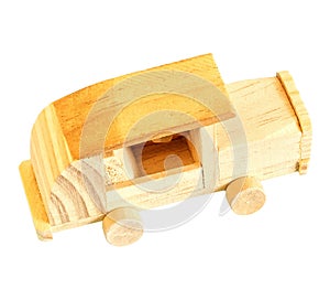 Wooden toy car, isolated on blank background