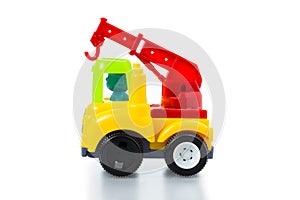 Wooden toy car on white background