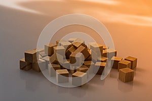 Wooden toy cubes as  educational game object on white background