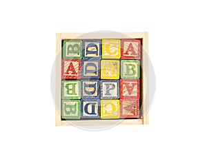 Wooden Toy Cubes With Letters On Box